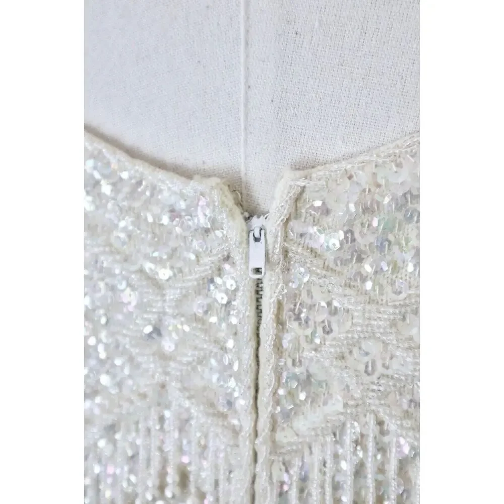 Vintage 1960s Mai Ling Beaded Shell Top Made In Hong Kong Sleeveless Cream - Picture 9 of 12